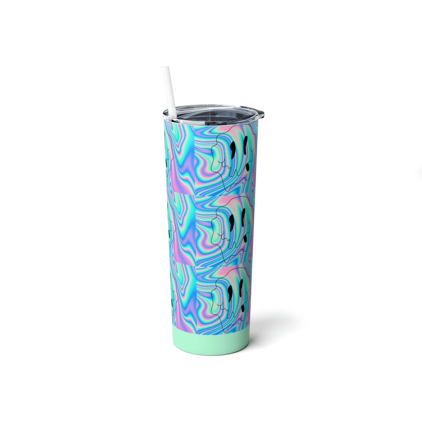Trippy Drippy Smiley Face Skinny Steel Tumbler with Straw, 20oz