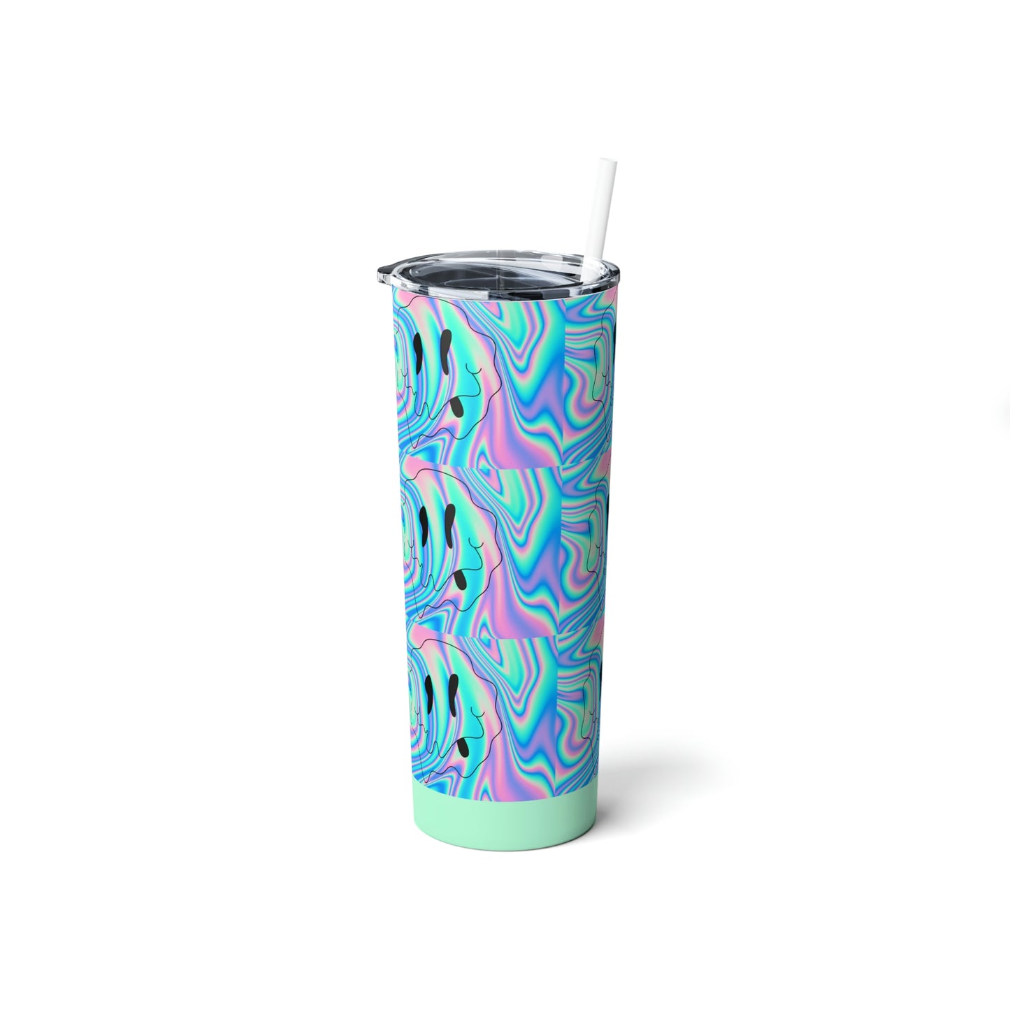 Trippy Drippy Smiley Face Skinny Steel Tumbler with Straw, 20oz