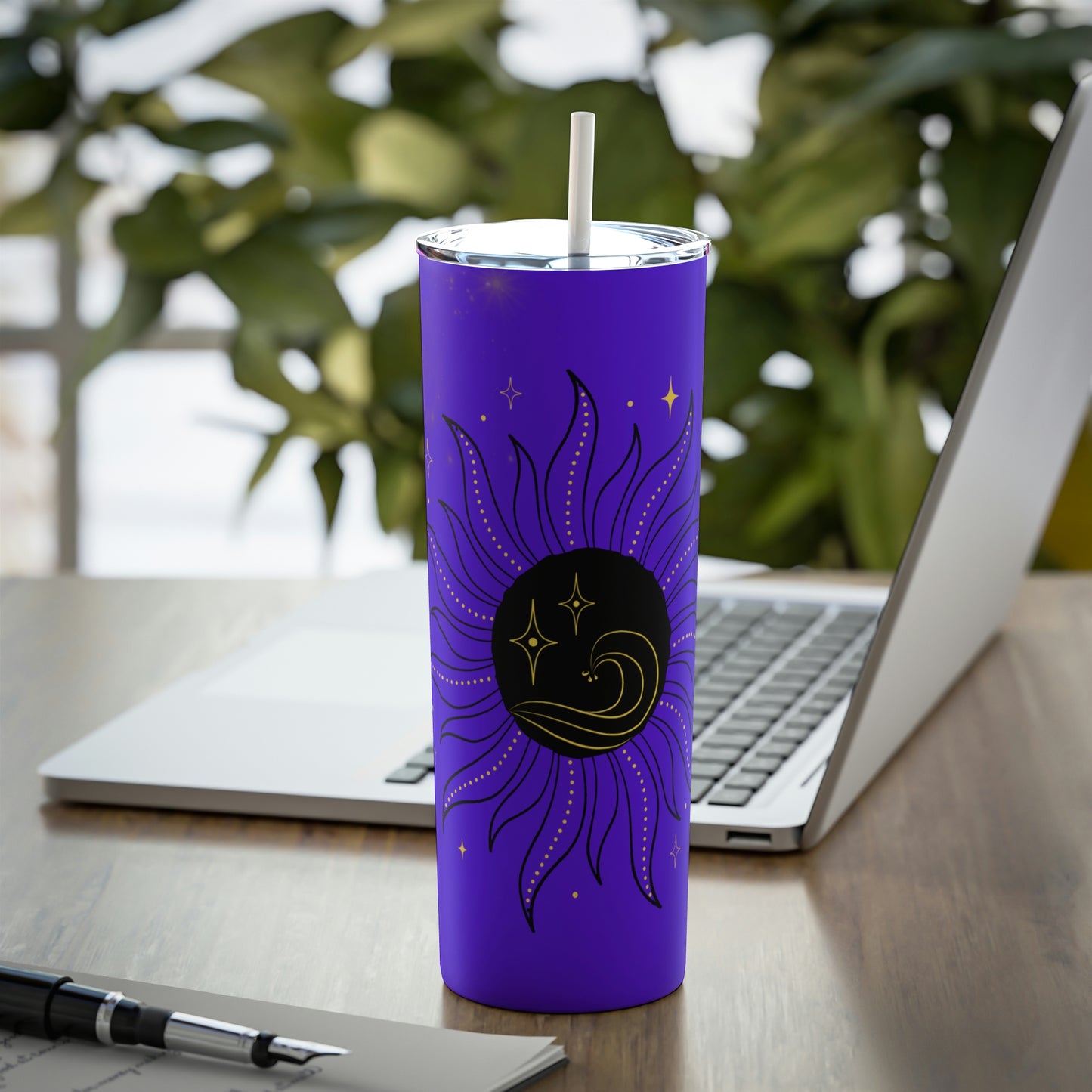 Purple Galaxy Sun Skinny Steel Tumbler with Straw, 20oz