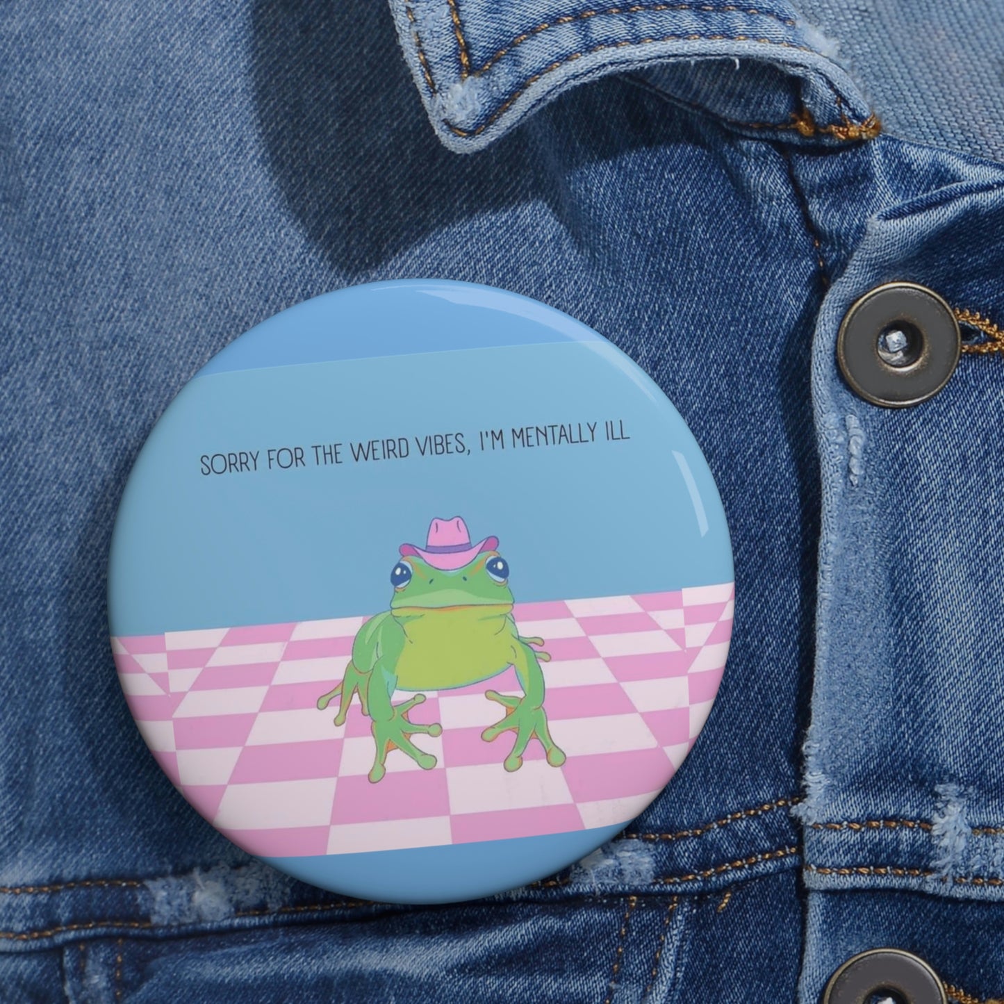 Weird Vibes Cowboy Frog Pin Button