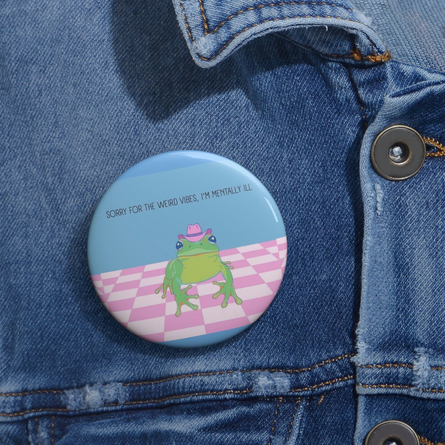 Weird Vibes Cowboy Frog Pin Button
