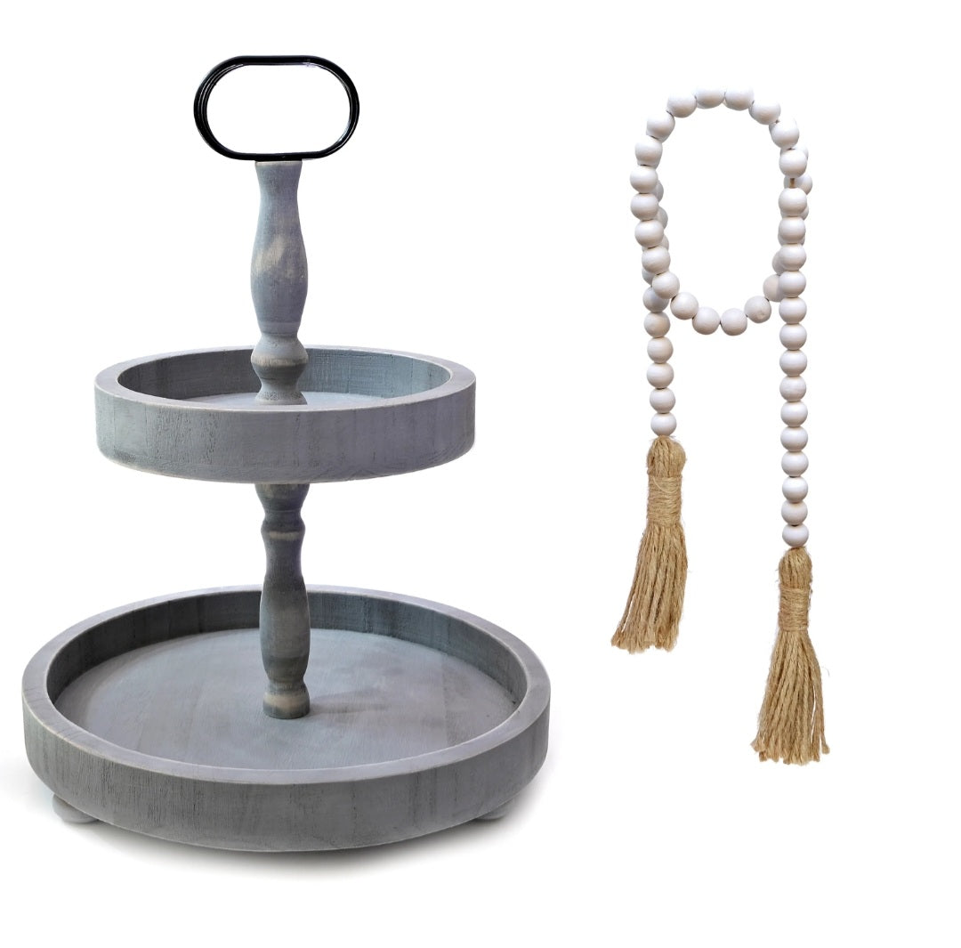 2 Tier Tray w/ Beads