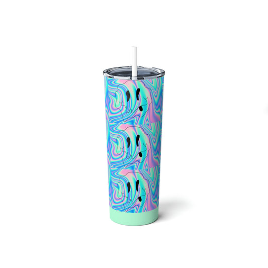 Trippy Drippy Smiley Face Skinny Steel Tumbler with Straw, 20oz