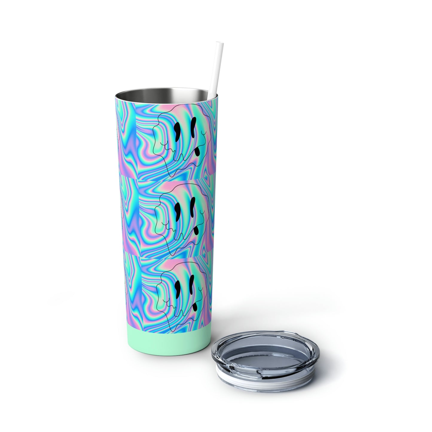 Trippy Drippy Smiley Face Skinny Steel Tumbler with Straw, 20oz