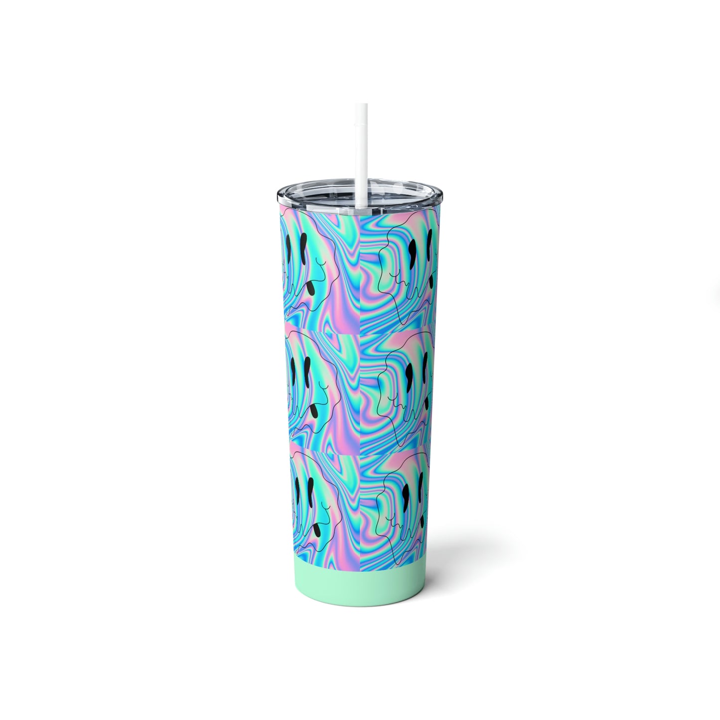 Trippy Drippy Smiley Face Skinny Steel Tumbler with Straw, 20oz